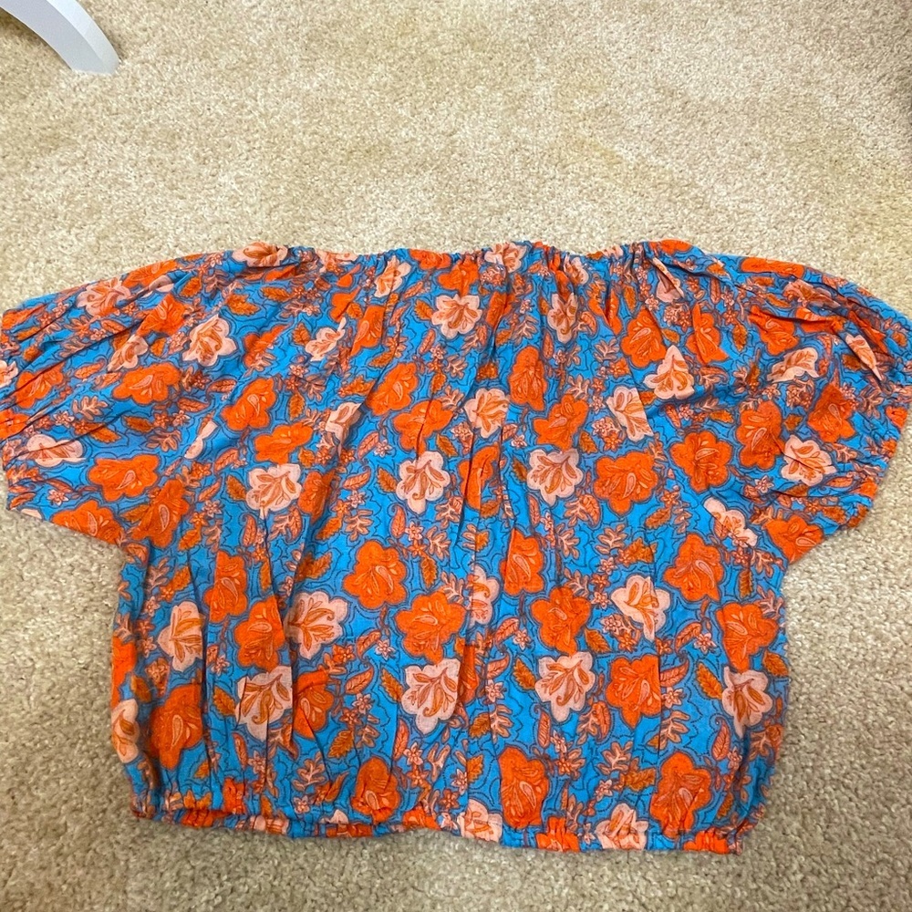 NWT SUNDRY  Anthropologie floral off shoulder tie front size XS - Picture 6 of 7